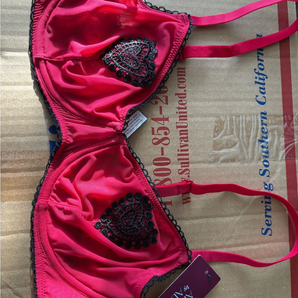 Adore Me Red and Black Embellished Bra